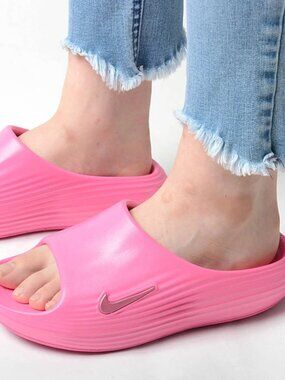 Nike Women's Pink Spell ReactX Rejuven8 Open Toe Slip-On Comfort Slides Size 8
